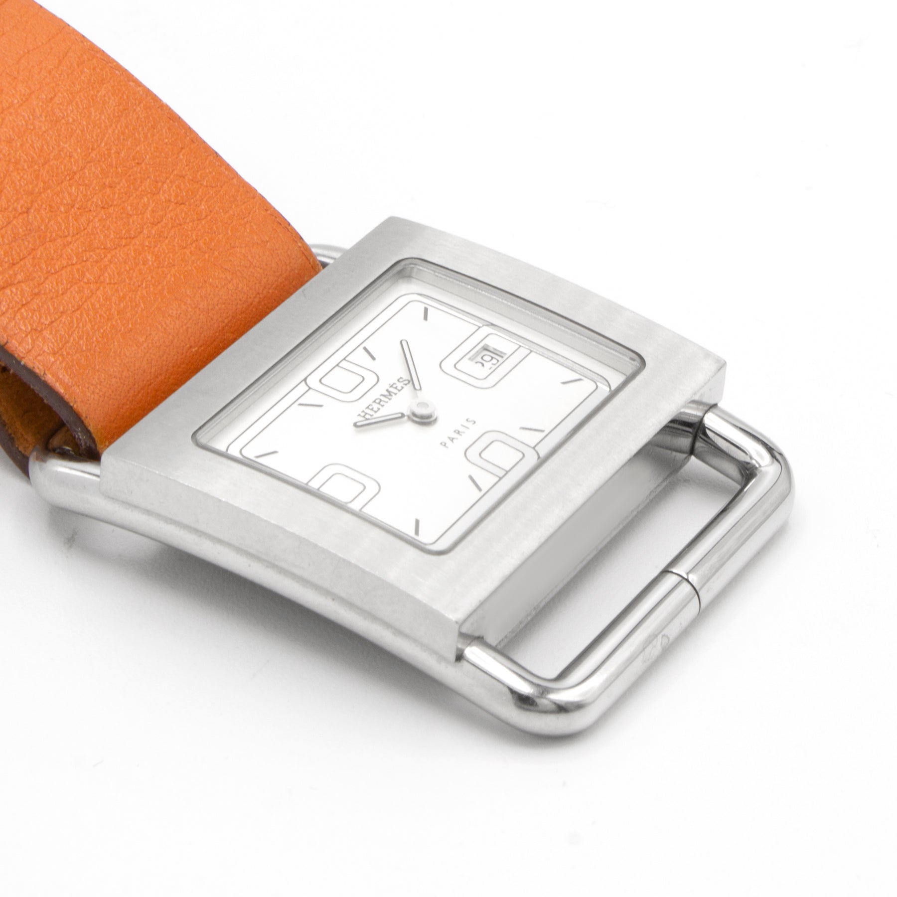 New Hermes Barenia Steel Brown Leather Watch BA1.510